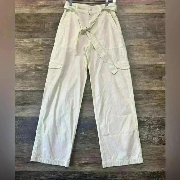 Madewell Griff Super Wide Leg White Cargo Pants with Belt Vintage Canvas - Picture 3 of 7